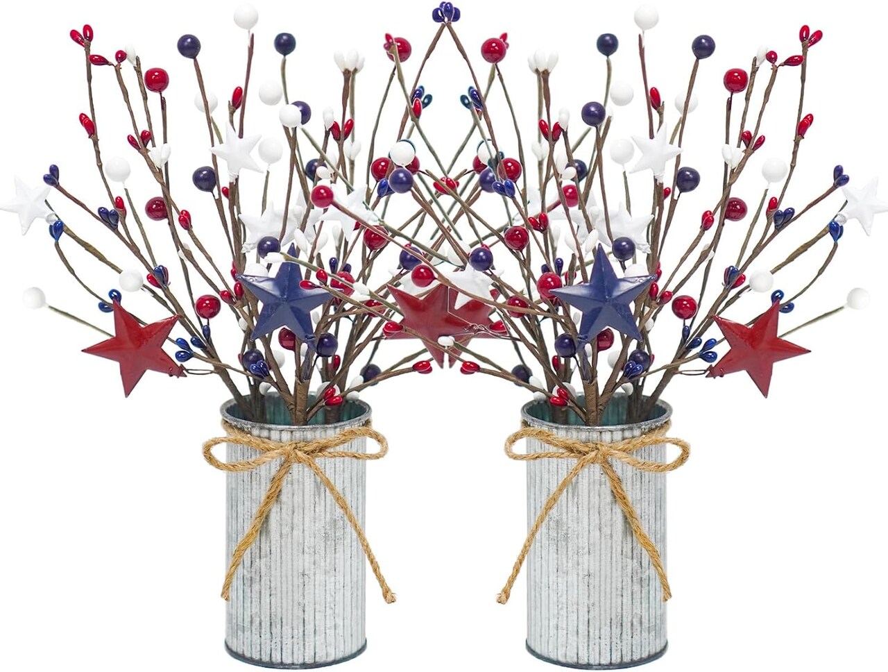 2-Pack Patriotic Floral Berry Stems – Red, White & Blue Artificial Flowers for 4th of July, Independence Day, Memorial Day Table Centerpieces and Home Decor
